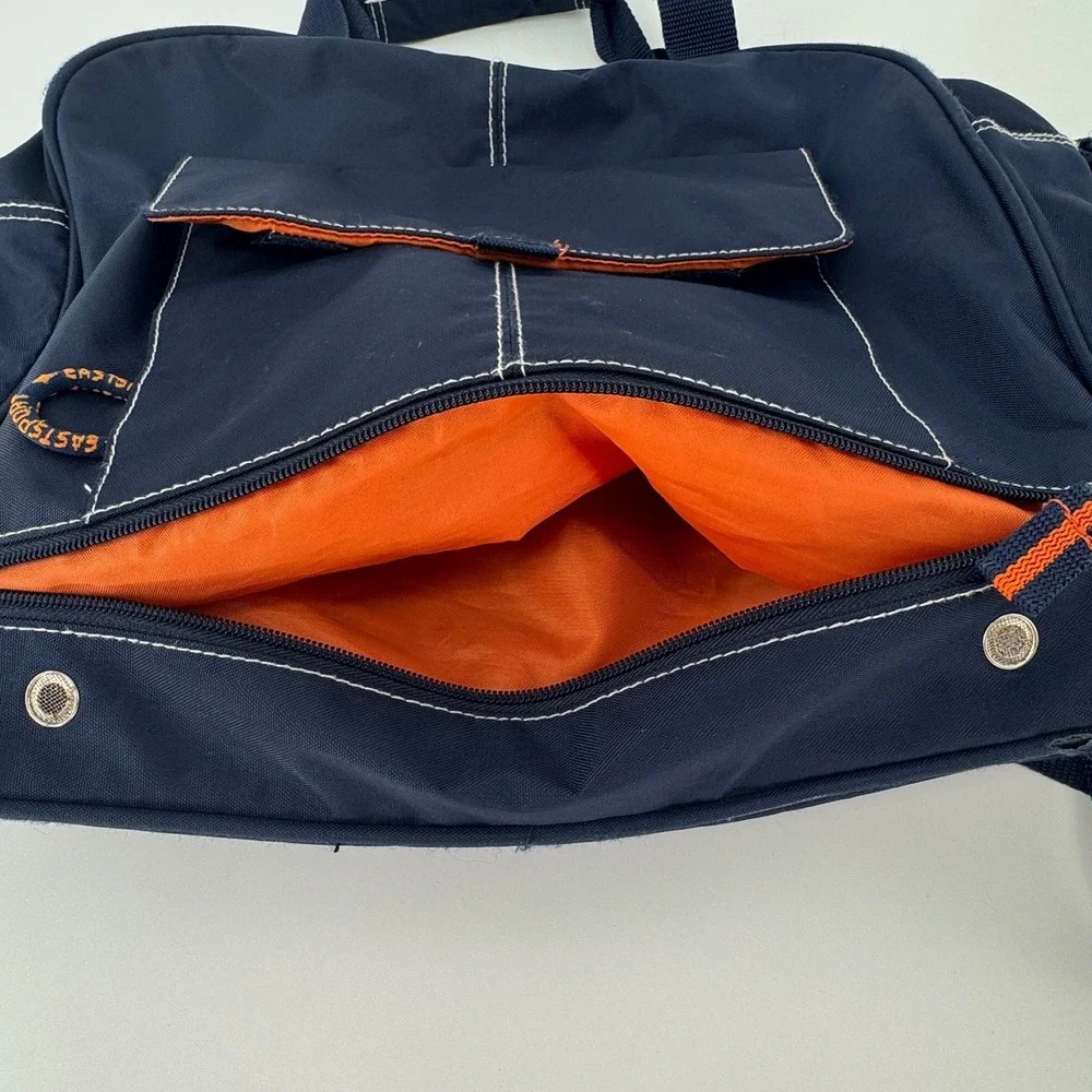 Eastsport Vintage Duffel Bag Navy Blue Orange Accent Gym Travel Weekender Large